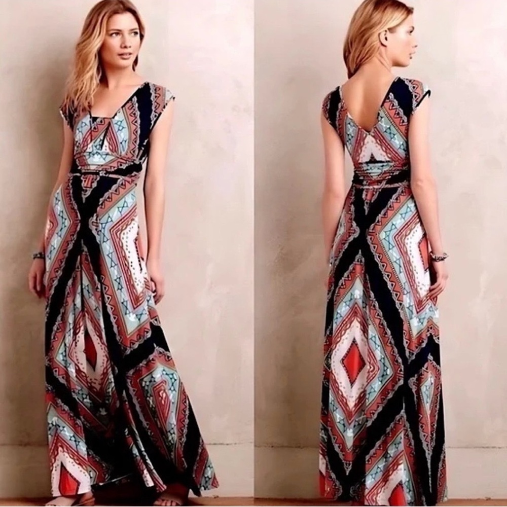 Anthropologie Maeve Multicolor Geometric Maxi Dress LIKE NEW